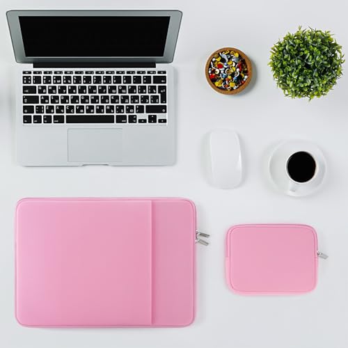 RAINYEAR 14 Inch Laptop Sleeve Case with Pocket & Accessories Pouch, Pink | Protective Soft Fluffy Lining Carrying Bag Compatible with 14 inch Notebook Computer Chromebook - color: Pink (Upgraded Version), size: 14"