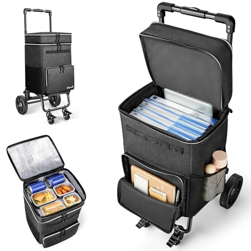 KEDSUM 2 in 1 Rolling Teacher Bag with Detachable Trolley, 2.12 Cu.Ft. 250LBS Rolling Tote Bag, Fits for 18" Laptop, Ideal for Teacher, Therapist & Crafter, 4 Big Wheels with Brake