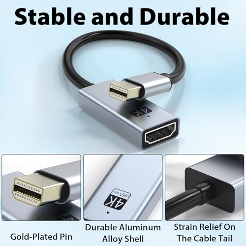 Cyberguys! Mini DisplayPort to HDMI Adapter, 4K@60Hz Mini DP (Thunderbolt 1/2 Compatible) to HDMI Converter – Plug & Play Gold-Plated for MacBook Pro/Air, Surface, iMac (Not USB-C/Thunderbolt 3)