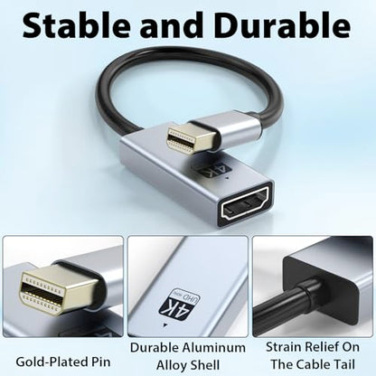 Cyberguys! Mini DisplayPort to HDMI Adapter, 4K@60Hz Mini DP (Thunderbolt 1/2 Compatible) to HDMI Converter – Plug & Play Gold-Plated for MacBook Pro/Air, Surface, iMac (Not USB-C/Thunderbolt 3)
