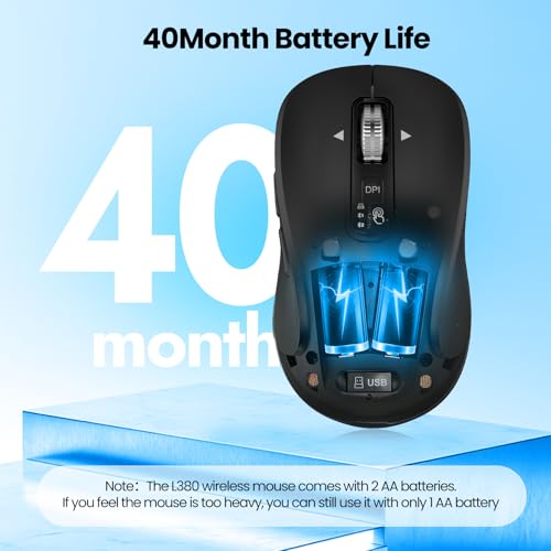 Wireless Bluetooth Mouse, 3-Device Multi-Mode (USB + 2 Bluetooth), 4-Way Metal Scroll Wheel, Adjustable DPI, Silent Click, Long Battery Life, Ergonomic Mouse for Laptop, PC, Mac, iPad (Black, 9) - color: Black
