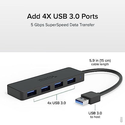 Plugable 4 Port USB Hub 3.0, USB Splitter for Laptop, Compatible with Windows, Surface Pro, PC, Chromebook, Linux, Android, Charging Not Supported - style: USB-A 3.0