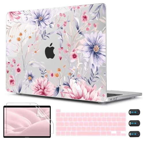 CISSOOK Flower Case for MacBook Pro 13 Inch M2 A2338 M1 A2251 A2289 Model 2025-2020 Released, Plastic Floral Cover with Keyboard Cover Protector for MacBook Pro 13 with Touch bar, Flowers Watercolor - color: Pro13inch-Flowers watercolor
