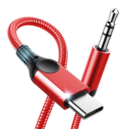 Aux to USB C Audio Cable [4FT], Type C to 3.5mm Aux Cord Hi-Fi DAC Headphone Jack Adapter Dongle Compatible with iPhone 17/16/15, Samsung S25/S24/S23, iPad Pro, Pixel, Car, Headphones, Speakers-Red - color: Red, size: 4 FT