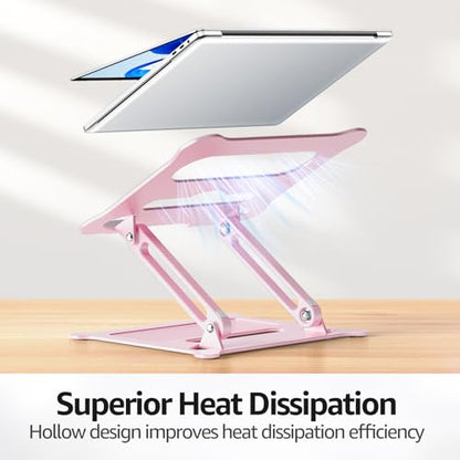 Adjustable Laptop Stand for Desk, 10-15.6“ Laptop Riser, Pink | Sturdy Aluminum Foldable Stand, Heat-Dissipation Design, Ergonomic Holder Fits MacBook/Dell/HP/Lenovo for Home/Office. - color: C-Pink
