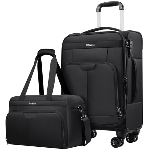 Carry on Luggage with Spinner Wheels 20-Inch,Lightweight Expandable Luggage Set Carry-on Suitcase with Wheels &carry on Tote Bag,Women Men-Black - color: Black, size: Carry-on 20 inch (2-piece Set)