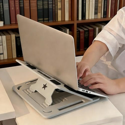 Portable Laptop Stand for Desk, Office, Travel, Home | Ergonomic & Foldable, 7 Adjustable Angles, 360° Rotating, Cooling Vent Design, Lightweight
