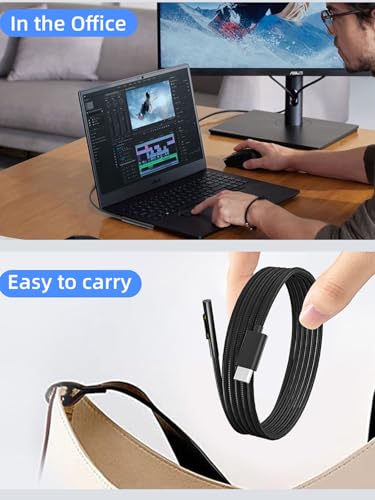 PD100W USB-C Charger Cable Compatible with Surface Pro Laptop Microsoft Surface Pro 10/9/8/7+/7/6/5/4/3/X Windows Surface Laptop 6/5/4/3/2/1 Surface Go Tablet Surface Book Support 65W/45W,6FT