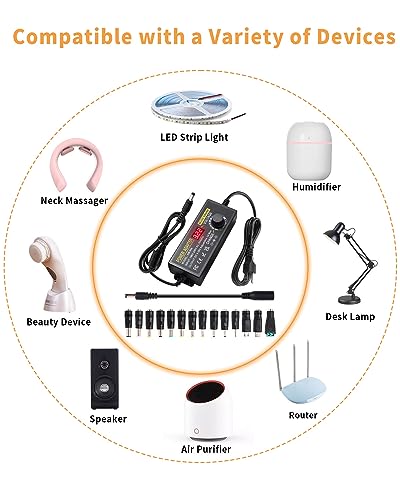 108W Universal Power Supply 9V 12V 14V 15V 16V 18V 19V 20V 24V 30V 36V Adjustable Variable AC/DC Adapter with Voltage Displays, 100V-240V AC to DC 9V~36V Converter 0.5A 1A 1.2A 1.5A 2A 2.5A 3A Max - style: 9-36V 3A 108W