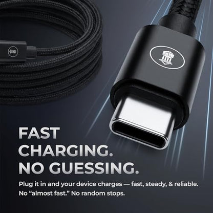 McClinton & Co. USB C to USB C Cable 6ft | 100W PD Fast Charging for Samsung Galaxy S25/S24/S23/S22, iPhone 16/15 Pro Max, Google Pixel, Motorola, OnePlus | Durable Braided, Snug Fit USB-C Cord