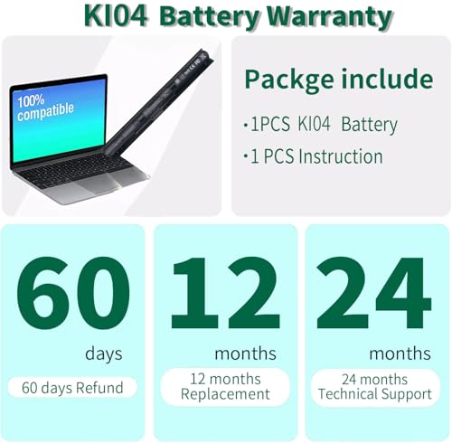 800049-001 KI04 Notebook Battery for HP Pavilion 15-ab 15-an 17-g 15t-ab100 | 17t-g100 17t-s100 cto Series 15-ab143cl 15-ab223cl 15-ab153nr 15-an044nr 14-ab166us 17-ab220nr 17-g133cl 800009-421 TPN-Q158 - size: 10.76*1.25*0.8inch KI04
