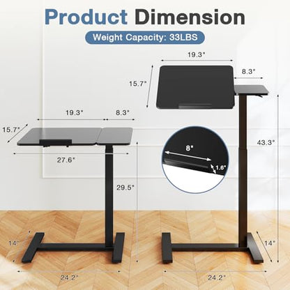DUMOS Adjustable Bedside Overbed Table with Wheels, Black | Laptop Standing Desk with Tilting Top Height, Mobile Rolling Computer Cart for Hospital Home Bedroom Use - color: Black, size: 27.5" x 15.7" x 43.3"