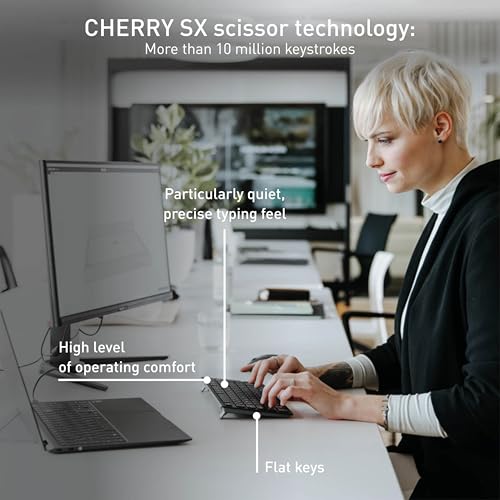 Cherry KW 9200 MINI, Compact Wireless Multi Device Keyboard for up to 4 Devices, Bluetooth, 2.4 GHz & Wired Mode, SX Scissor Switches, Rechargeable, Black