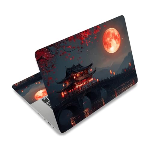 PLIGREAT 15 Inches Laptop Skin Stickers, Courtyard Landscape Pattern Laptop Sticker Decals Fits 12" to 15" Laptops Universal Waterproof Removable Notebook Art Cover Sticker - color: Black,red