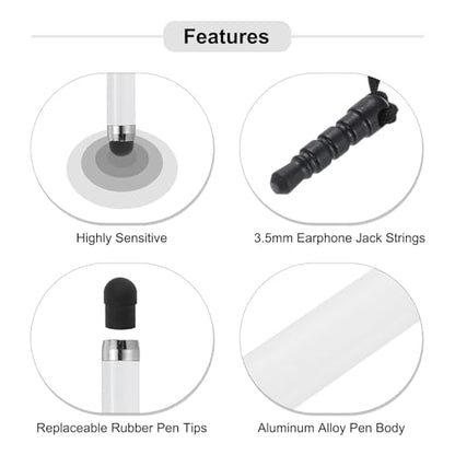 MECCANIXITY 5pcs Metallic Stylus Pen Retractable Aluminum Alloy Mini Capacitive Pens for Universal All Touch Screen Devices, White - color: White