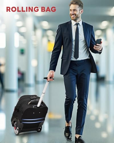 MATEIN Rolling Bag with Wheels, 17 Inch Laptop Roller Backpack for Adults | Extra Large Wheeled Bag with Anti Theft Lock & Sturdy Handle, Water Resistant Carry On Luggage for Teacher Work Travel Men - color: Black