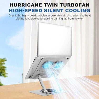 Laptop Cooling Stand with 2 Detachable Fans, 360° Rotating Adjustable Laptop Stand, Carbon Steel Ergonomic Laptop Riser, Anti-Slip Base for 10-17.3" Notebook MacBook, Office Home Gaming - color: Silver