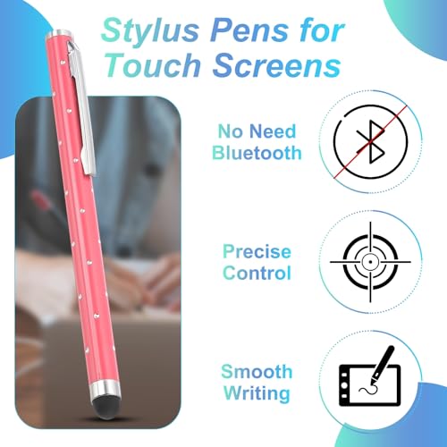 PATIKIL Stylus Pens for Touch Screens, 6 Pcs High Precision Universal Bling Stylus Crystal Metal Capacitive Pen for Touch Screen Devices Phone Tablets Laptop, Pink - color: Pink