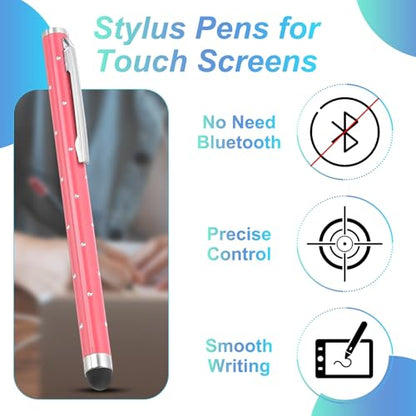 PATIKIL Stylus Pens for Touch Screens, 6 Pcs High Precision Universal Bling Stylus Crystal Metal Capacitive Pen for Touch Screen Devices Phone Tablets Laptop, Pink - color: Pink