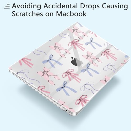 for MacBook Pro 13 inch Case 2022 M2 A2338 2020 Release– Fashionable Lightweight Floral Design Transparent HD Clear Laptop Shell, with TPU Keyboard Cover & OTG Adapters, Pink Bow - color: Pink bow