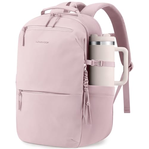 LOVEVOOK Laptop Backpack for Women with Giant Tumbler Holder - 17.3Inch Work Computer Travel Backpack with Laptop Compartment, Water Resistant, Cute Commuter College Teacher Nurse Purse Bag, Pink - color: Pink, size: 17 Inch