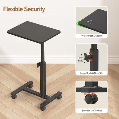TUTOTAK C Table End Table Adjustable Height, TV Tray Table for Small Spaces | 360°Swivel casters, Slide Under Couch Side Table, Sofa Bedside Table for Living Room, Bedroom, Black TB01BK099 - color: Black