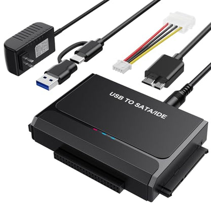 USB Type-C to SSD/SATA/IDE 2.5/3.5" Hard Drive Reader with Power Adapter | Hard Drive Adapter Data Transfer Universal Data Recovery Converter Kit for Hard Drive Disk Up to 6TB Capacity, Support UASP