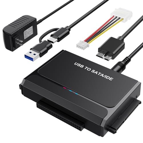 USB Type-C to SSD/SATA/IDE 2.5/3.5" Hard Drive Reader with Power Adapter | Hard Drive Adapter Data Transfer Universal Data Recovery Converter Kit for Hard Drive Disk Up to 6TB Capacity, Support UASP