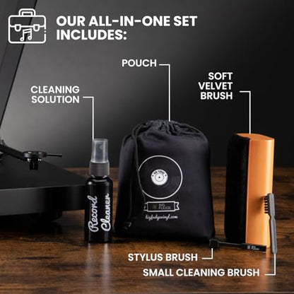 Big Fudge Vinyl Record Cleaning Kit - 4-in-1 Vinyl Record Cleaner Kit for Records Includes Ultra-Soft Velvet Brush Cleaning Liquid Stylus Brush and Storage Pouch - Pro Records Care - style: Premium Cleaning Kit