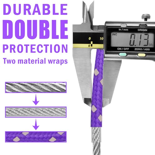 0.13IN Security Steel Cable 4/6/10/15FT Lengths Bike Lock Cable, Cable Rope, Stainless Steel Cable with Loops for Safety and Security - color: Purple, size: 15ft（1Pack）