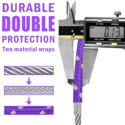 0.13IN Security Steel Cable 4/6/10/15FT Lengths Bike Lock Cable, Cable Rope, Stainless Steel Cable with Loops for Safety and Security - color: Purple, size: 6ft（2Pack）