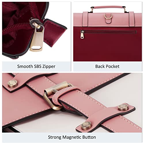 ECOSUSI Laptop Bag for Women Vegan Leather Messenger Bag Fashion Briefcase Computer Satchel Bag - color: Pink