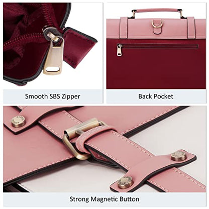 ECOSUSI Laptop Bag for Women Vegan Leather Messenger Bag Fashion Briefcase Computer Satchel Bag - color: Pink