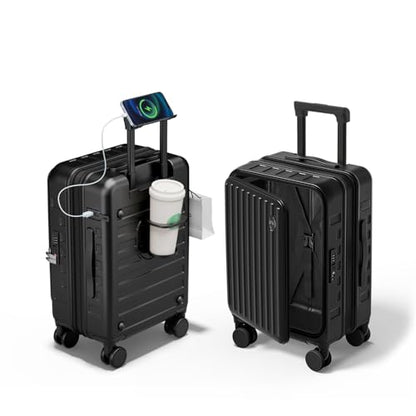 Expandable Lightweight PC Hard Shell Suitcase, 24-inch Luggage with TSA Lock, Top Opening & Cup Holder - Ideal for Business Travel Suitcase (Black, Checked-Medium 24-Inch) - color: Black, size: Checked-Medium 24-Inch