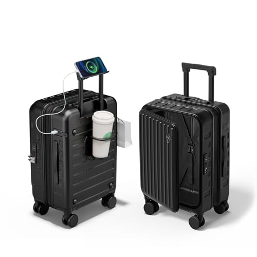 Expandable Lightweight PC Hard Shell Suitcase, 24-inch Luggage with TSA Lock, Top Opening & Cup Holder - Ideal for Business Travel Suitcase (Black, Checked-Medium 24-Inch) - color: Black, size: Checked-Medium 24-Inch
