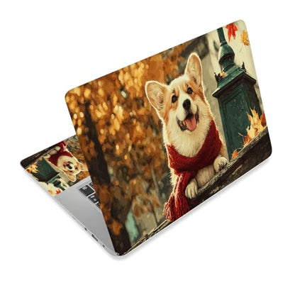 Universal Laptop Skin Sticker Decal,15.6 Inch Laptop Vinyl Cover for 13" 14" 15.6" Laptop,Scratch-Resistant Waterproof Protector Wrap,Reusable with Wrist Pads,Dog in Autumn Street - color: Dog in Autumn Street