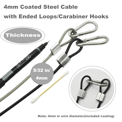 5 pcs 12 inch Vinyl Cover Coated Stainless Steel Wire Rope Lanyard Cable Tether Safety Strap with Hooks and 2 Loops (4mm Thickness), Black - color: 5pcs_black, size: 12"/30cm