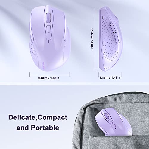 TECKNET Wireless Mouse, 2.4G Ergonomic Computer Mouse, 2600 DPI, Lavender | Ergonomic Design with Side Grips, Adjustable DPI, 2-Year Battery, Compact Size, USB-A Plug & Play, Wide OS Compatibility - color: Lavender