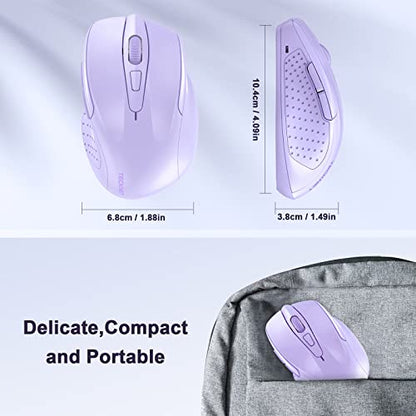TECKNET Wireless Mouse, 2.4G Ergonomic Computer Mouse, 2600 DPI, Lavender | Ergonomic Design with Side Grips, Adjustable DPI, 2-Year Battery, Compact Size, USB-A Plug & Play, Wide OS Compatibility - color: Lavender