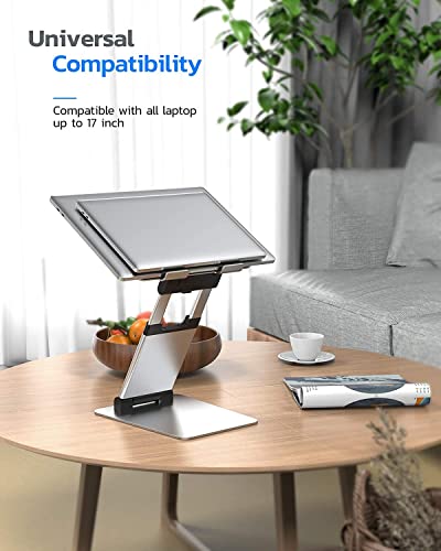 Nulaxy Laptop Stand, Ergonomic Sit to Stand Laptop Holder Convertor, Adjustable Height from 2.1" to 13.8", Supports up to 22lbs, Compatible with MacBook, All Laptops Tablets 11-17" - Silver | Full Aluminum Standing Desk Holder, Vented Panel, Dual Foldable