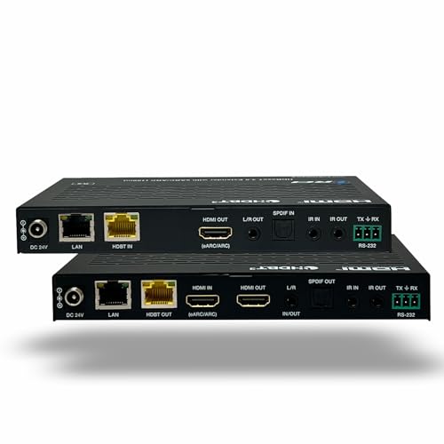 OREI 4K eARC HDMI Extender Balun HDBaseT 3.0 UltraHD 4K @ 60Hz 4:4:4 Over Single CAT5e/6/7 Cable with HDR, LAN, ARC & IR Support, RS-232 Up to 330 Ft Audio Out - Power Over Cable - LAN Out | HDBaseT, ARC HDMI Extender – HDR10+, Dolby Vision, USB KVM, HDMI