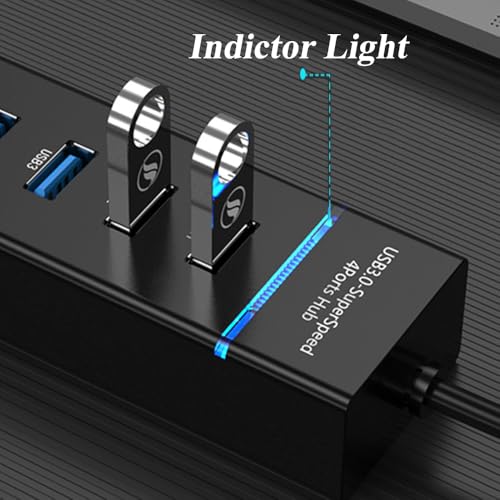 SuperSpeed USB 3.0 Hub 7-Port, Multiple Port USB Hub with Indictor Light, High Speed Data Transfer & Sync, Compatible with Mouse, Keyboard, Printer, Windows, MacOS, Linux