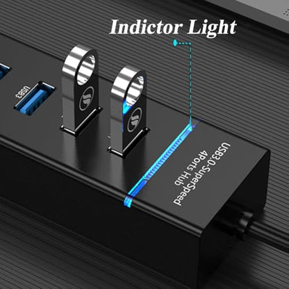 SuperSpeed USB 3.0 Hub 7-Port, Multiple Port USB Hub with Indictor Light, High Speed Data Transfer & Sync, Compatible with Mouse, Keyboard, Printer, Windows, MacOS, Linux