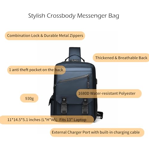 Crossbody Messenger Bag for Men: 13L Multi-pocket Satchel Sling Bags - color: Dark Blue