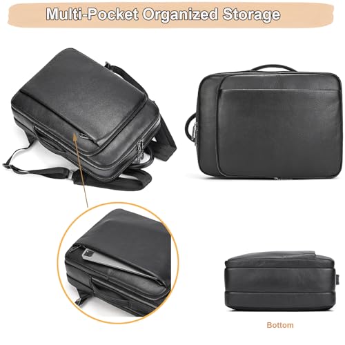 Men's Genuine Leather 15.6 Inch Laptop Backpack, Multi Compartment Business Travel Daypack for Daily Commute Office Work Professional Use - color: 21y-black
