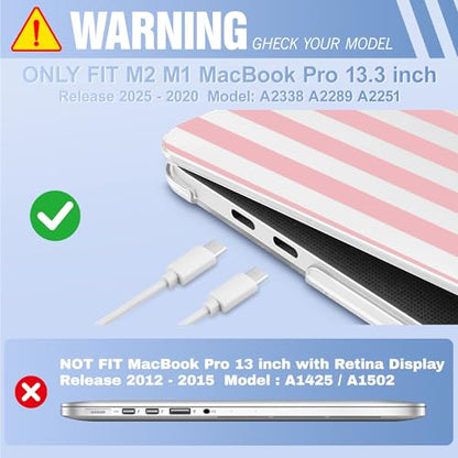 May Chen Case for MacBook Pro 13 inch M2 2023,2022,2021,2020 A2338 M1 A2251 A2289, Plastic Hard Shell Cover for MacBook Pro 13" with Touch Bar Fits Touch ID, Pink Stripes - color: Pink stripes