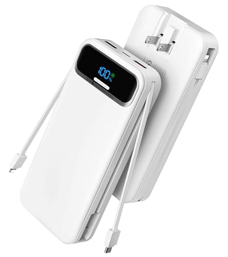 Nusyddy Portable Charger 20000mAh Fast Charging w/Built-in Wall Plug White | 22.5W Fast Charging, High Capacity, LED Display, Charge 5 Devices at once, TSA Approved, Compatible with iPhone/Samsung - color: Pearl