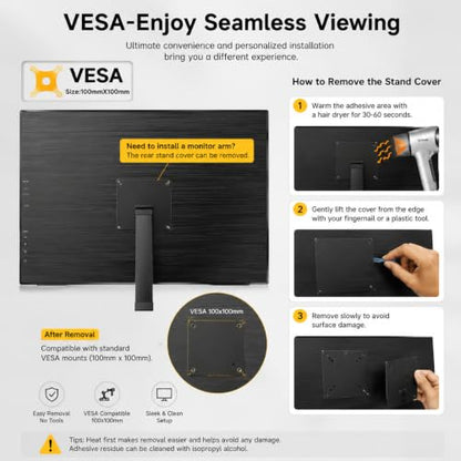 24.5" 2K Portable Monitor, 165Hz Gaming Monitor with 100% sRGB IPS Panel, Built-in Adjustable Stand & VESA Mount, USB-C HDMI External Second Screen for Laptop, PC, Phone, Xbox, PS5 - size: 24.5"