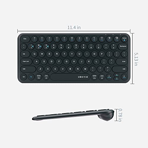 UBOTIE Portable Slim Bluetooth Keyboard, Wireless Colorful Compact 78keys Silent Linear Scissor Switch Round Keycaps TKL Keyboards with Power on/Off for Tablet, PC, Laptop, Smart Phones（Black）