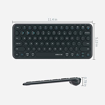 UBOTIE Portable Slim Bluetooth Keyboard, Wireless Colorful Compact 78keys Silent Linear Scissor Switch Round Keycaps TKL Keyboards with Power on/Off for Tablet, PC, Laptop, Smart Phones（Black）